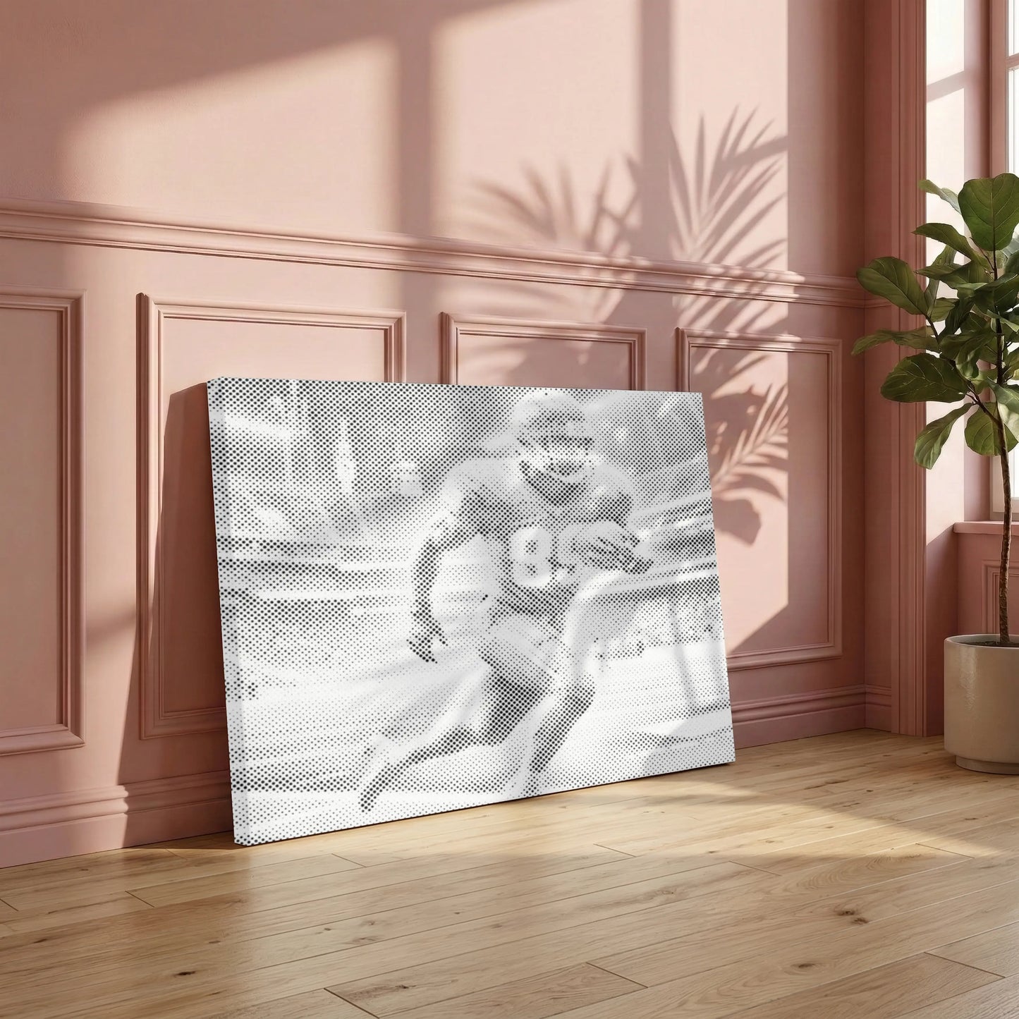 Dot Painting from Paint By Dots Modern interior with a decorative wall panel featuring a black and white image of a person running.