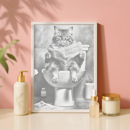 Cat on the Toilet Dot Painting Kit scandi wall art for bathroom
