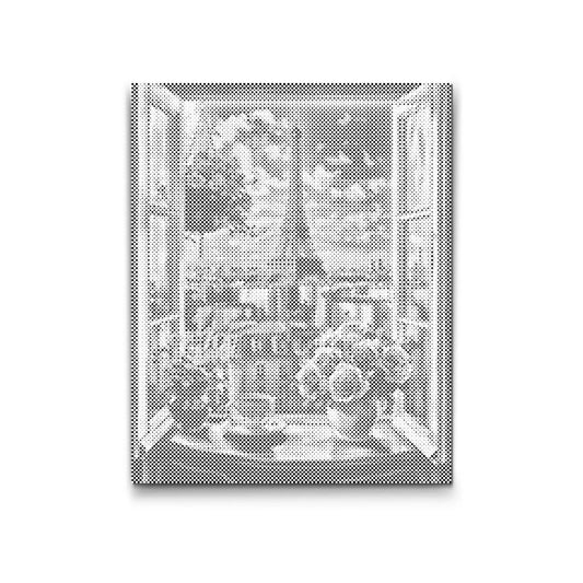 Dot Painting: Blick aus dem Fenster auf den Eiffelturm