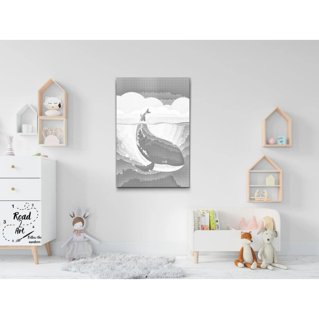 Leaping Whale Ocean | Dot Painting Kit som färdigt prickmålning motiv