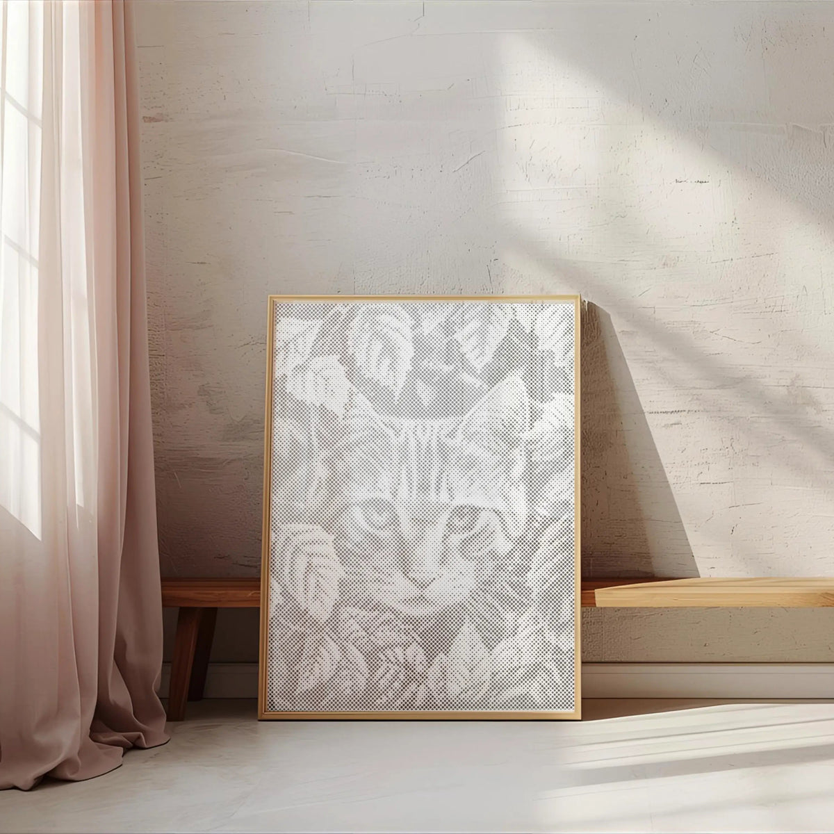 Cat Playing with Leaves | Dot Painting Kit som färdigt prickmålning motiv