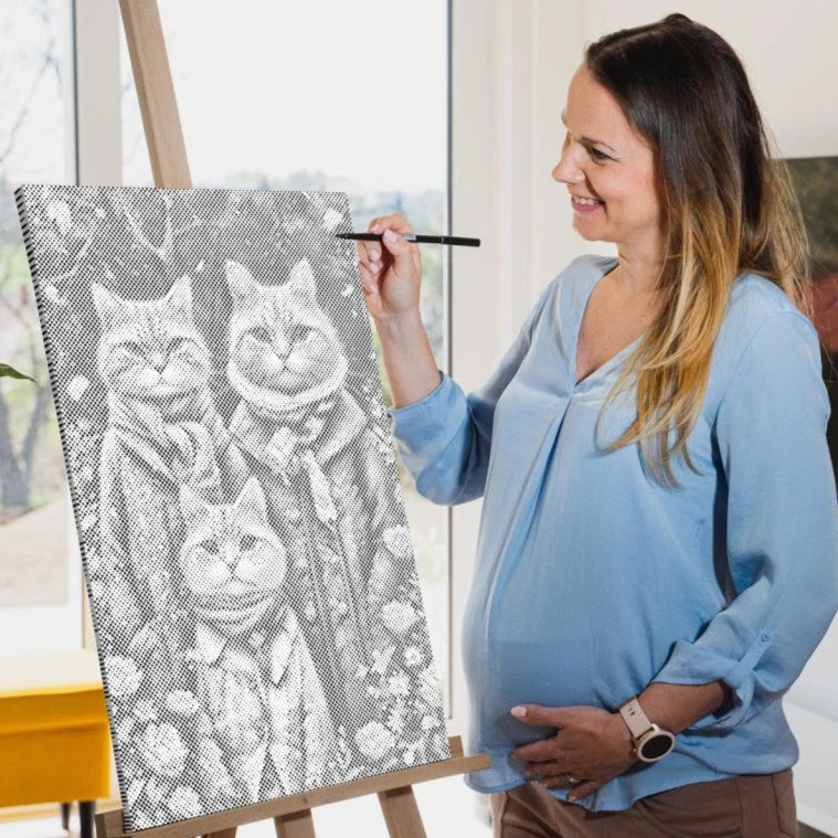 Cat Family | Dot Painting Kit som färdigt prickmålning motiv