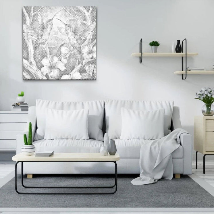 Dot Painting Kolibris zwischen Blumen – Punktmalerei Motiv mit schwebenden Vögeln & floraler Pracht