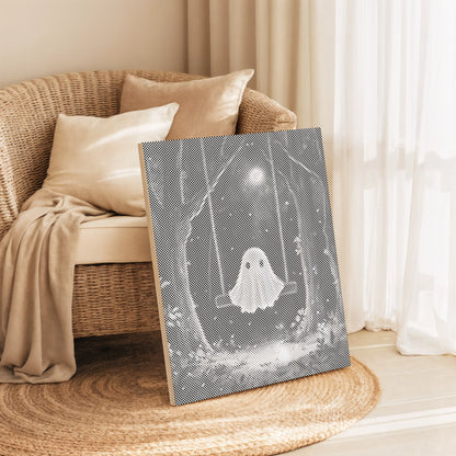 Spöke på gunga – halloween | Prickmålning
