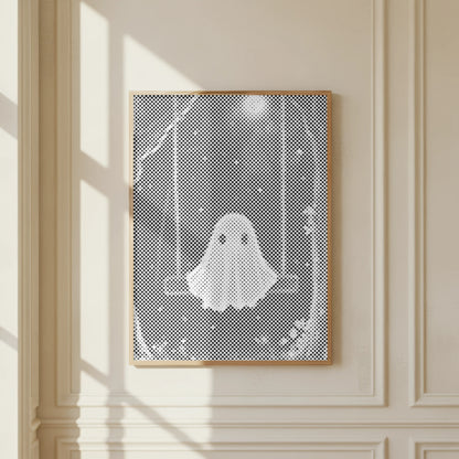 Spöke på gunga – halloween | Prickmålning