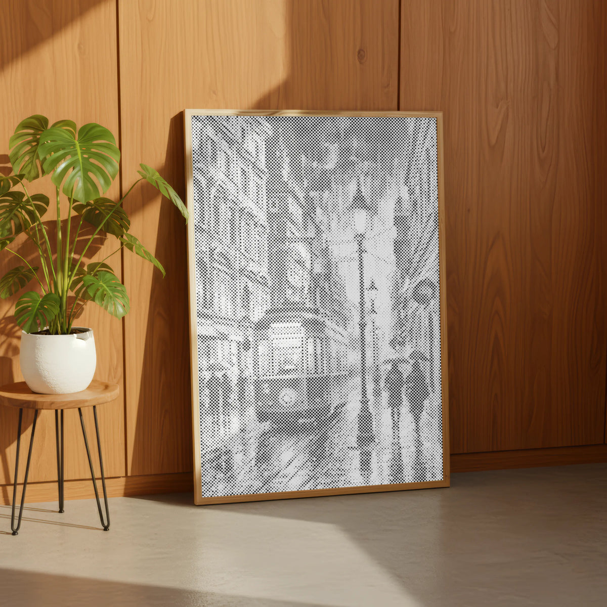 Night Tram in the Rain | Dot Painting Kit som färdigt prickmålning motiv