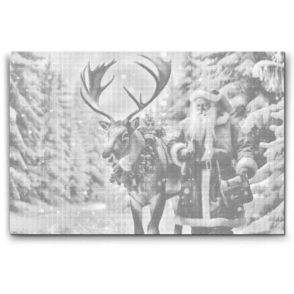 Father Christmas with Reindeer in a Snowy Forest | Dot Painting Kit som färdigt prickmålning motiv