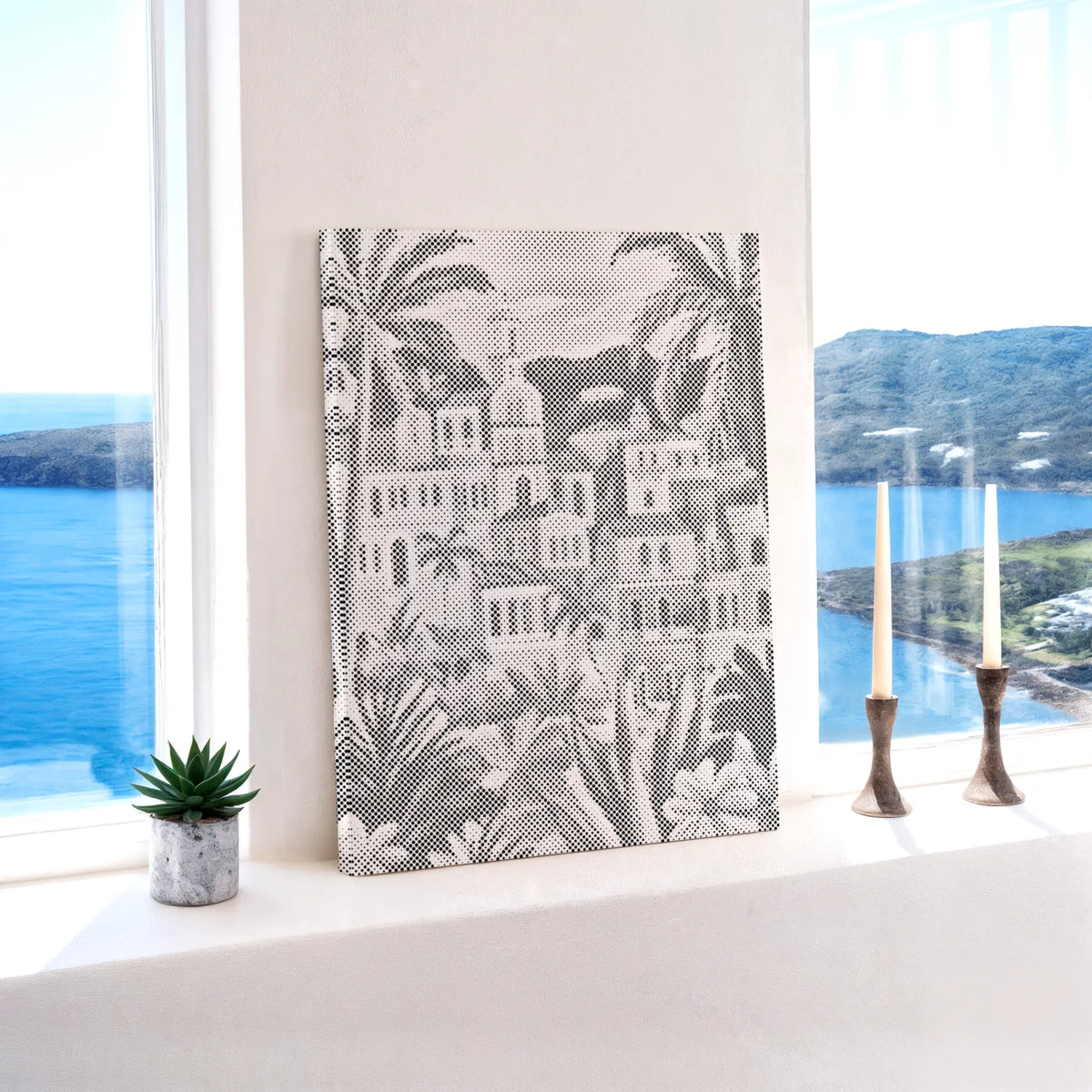 Mediterranean Palm City | Dot Painting Kit som färdigt prickmålning motiv
