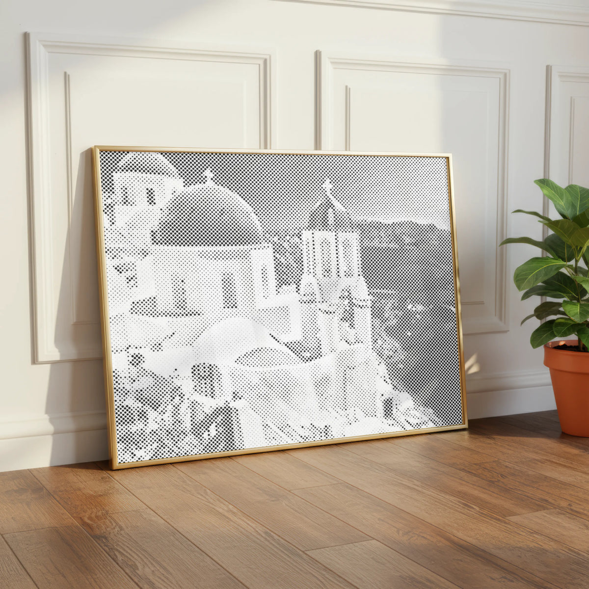 Santorini Domes by the Sea | Dot Painting Kit som färdigt prickmålning motiv