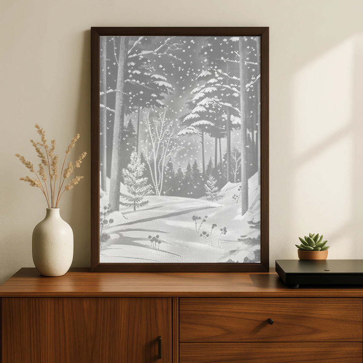 Winter Forest in Snow | Dot Painting Kit som färdigt prickmålning motiv